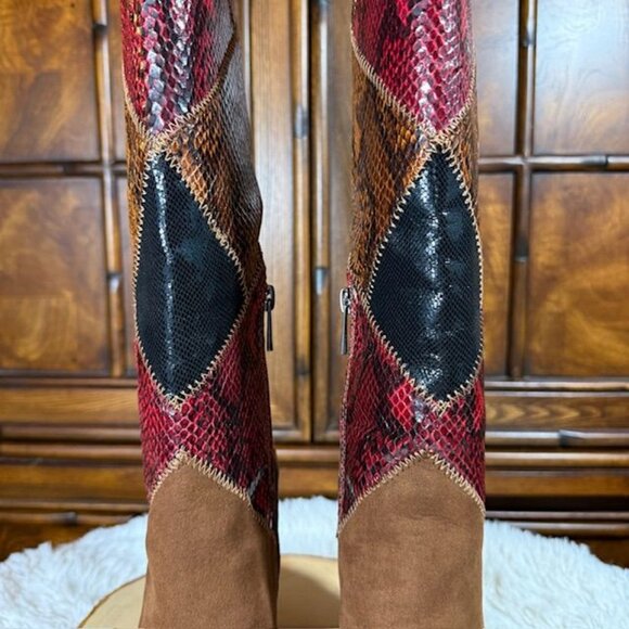 Jessica Simpson Henlee Dark Tan Glossy Desert Snake Combo Textured Wedge Boot - Picture 12 of 16